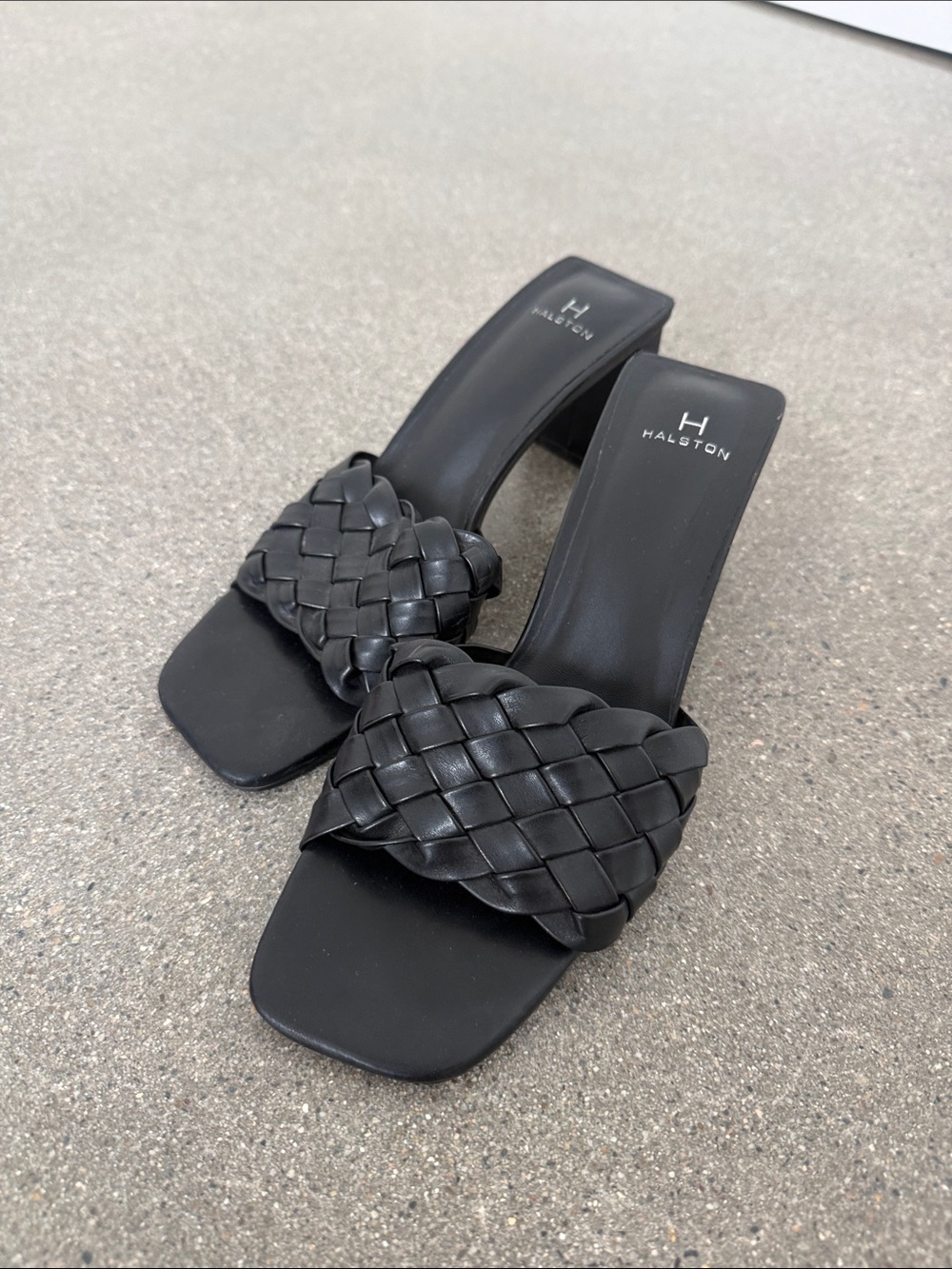 Halston Heritage Black Braided Square-Toe Slide Heels